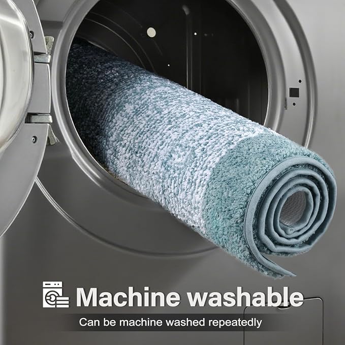 60x24 Long Bathroom Rugs Washable Non Slip, Dusty Blue Bath Mat - Image 9