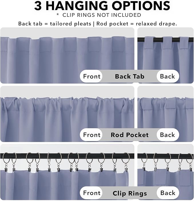 Deconovo Blackout Curtains, Thermal Insulated, W42 x L63 2 Panels, Back Tab - Image 2