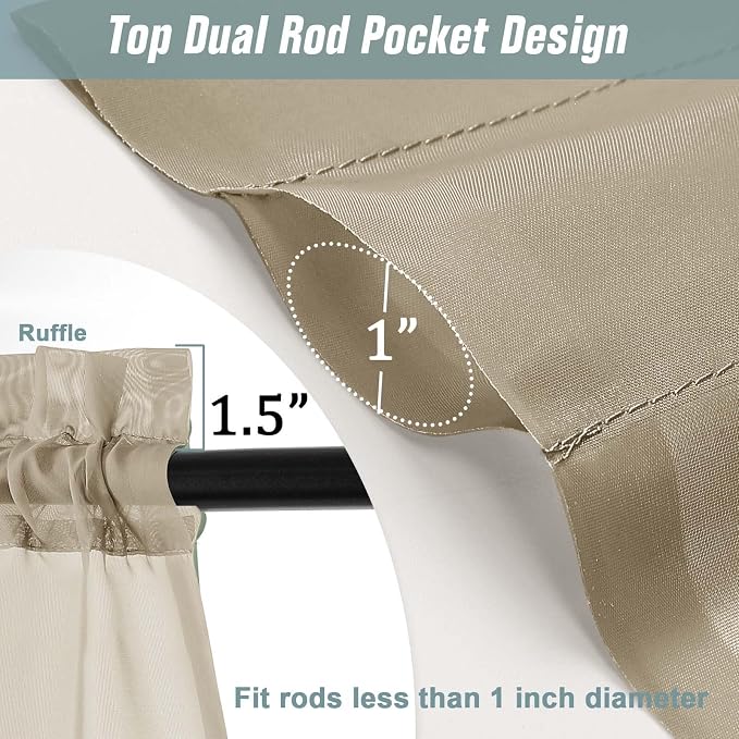 Taupe Sheer Curtains 63 Inch Length 2 Panels, Voile Sheer Curtain - Image 3