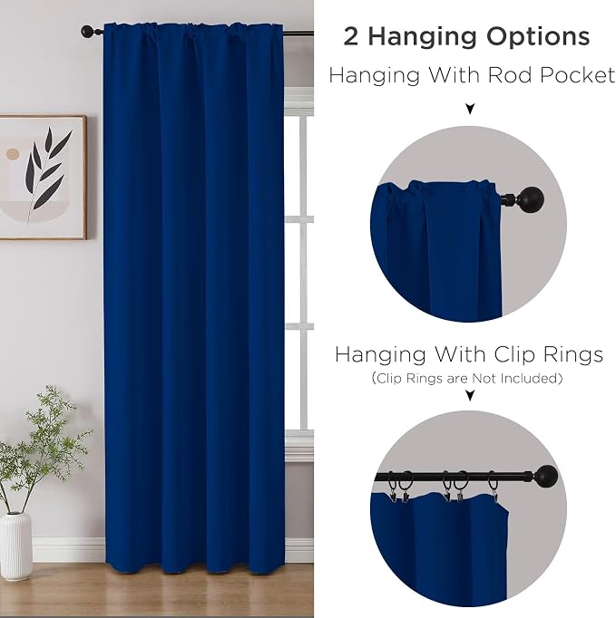 CUCRAF Royal Blue Blackout Curtains 108 inch Length 2 Panels Set, Rod Pocket - Image 3
