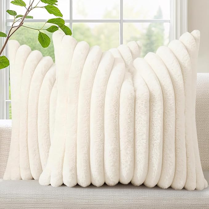 decorUhome Summer Cozy Faux Fur Throw Pillow Covers 12x12 Set of 2 Decorative by decorUhome