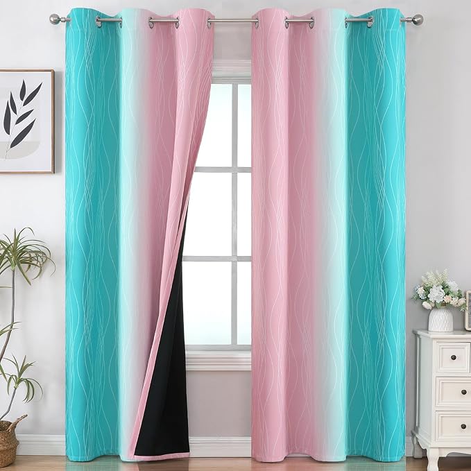 Estelar Textiler Pink and Teal Ombre Blackout Curtains by ESTELARTEXTILER