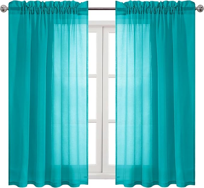 DWCN Turquoise Sheer Curtains Semi Transparent Voile Rod Pocket Curtains - Image 9