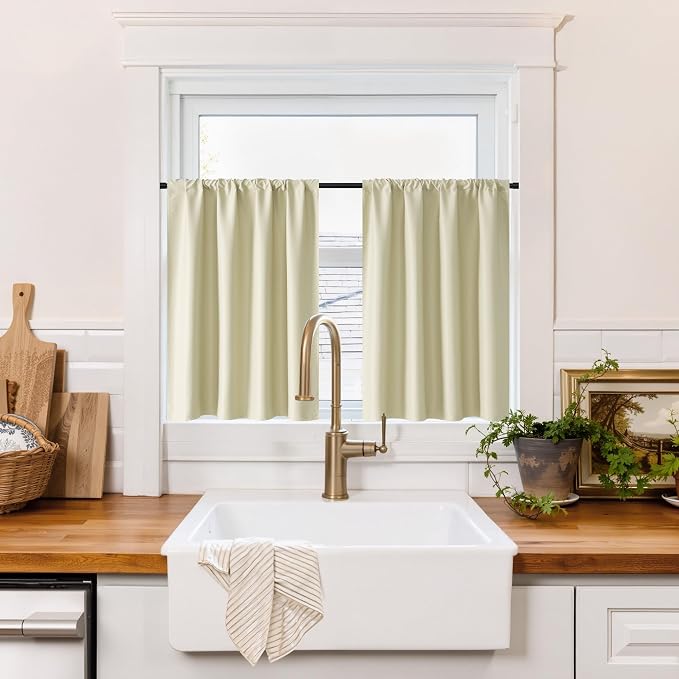 RYB HOME 100% Blackout Bathroom Curtains Over Sink 30 inches Long, Heat & UV by RYBHOME