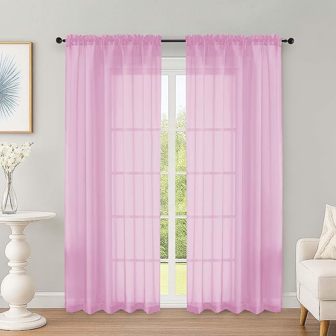 OWENIE Pink Sheer Curtains 72 Inches Long 2 Panels Set, Transparent Voile Sheer by OWENIE