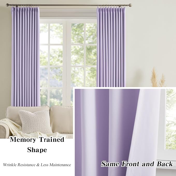 Light Purple Pinch Pleated Lilac Curtains Blackout 84 Inch Long, Thermal - Image 6