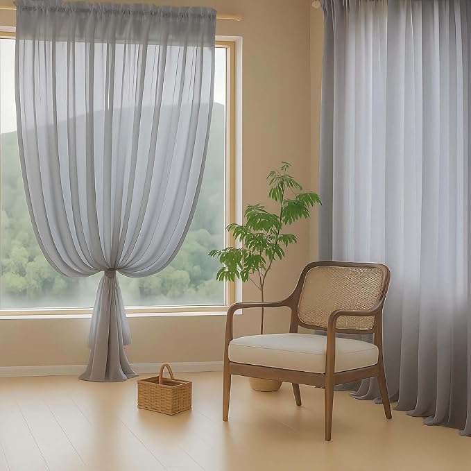 Grey Sheer Curtains 84 Inches Long 2 Panels, Elegant Airy Transparent Light - Image 8