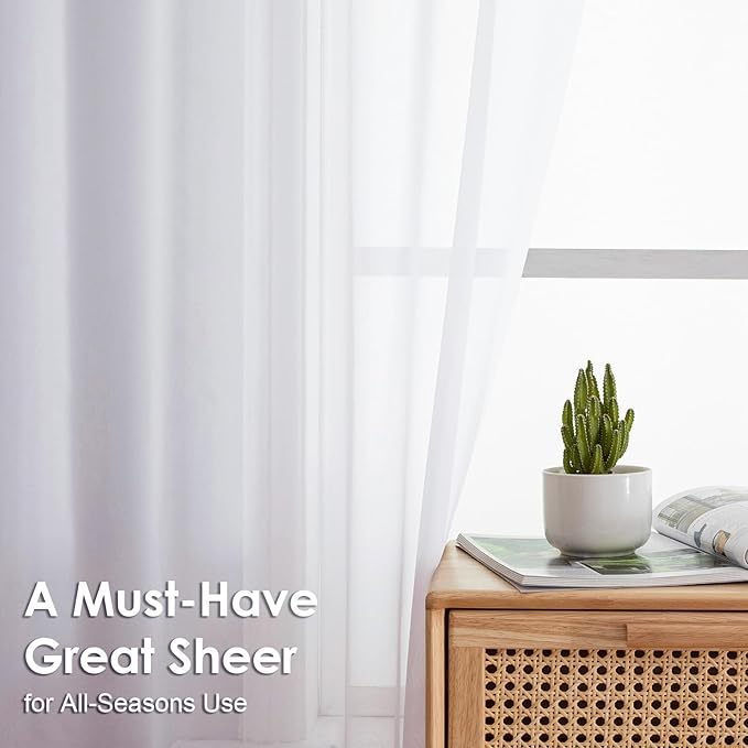 OVZME 2 Panels White Sheer Curtains 96" Length - Image 2