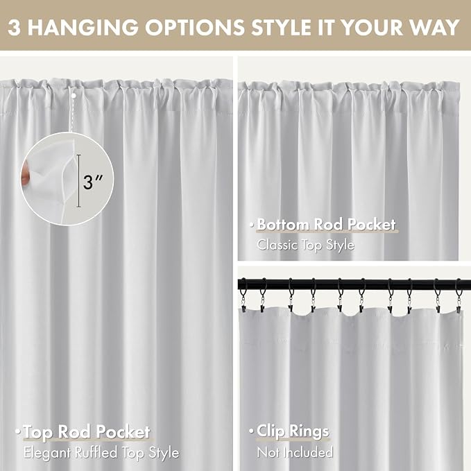 MIULEE 4 Panels Set Greyish White Blackout Curtains 63 Inch Length Bedroom | - Image 8