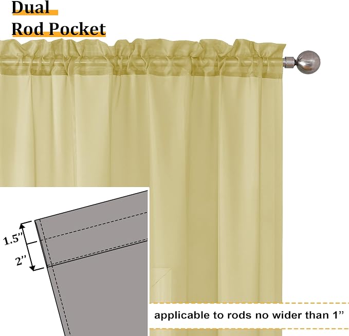 Aiyufeng Yellow Sheer Curtains 54 Inch Length 2 Panels Set, Light Filtering - Image 2