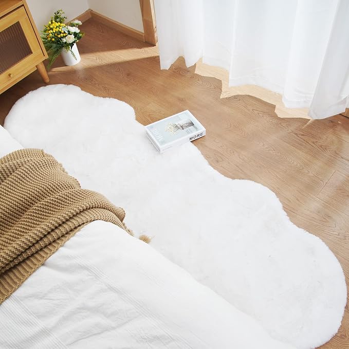 Ghouse Soft Faux Sheepskin Fur Rug 2x6 White Fluffy Bedside Rugs Plush Rug Shag - Image 2