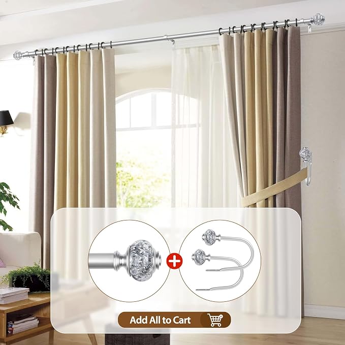 2 Pack Silver Curtain Rods for Windows 48 to 84 Inch, USFOOK 7/8 inch - Image 6