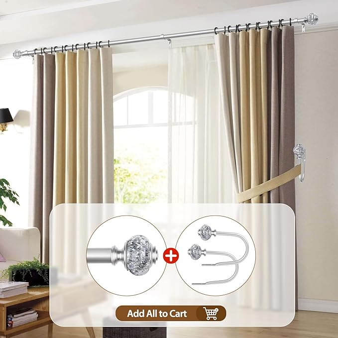 7/8 inch Curtain Rods for Windows 66 to 120 Inch, USFOOK Telescoping Splicing - Image 6