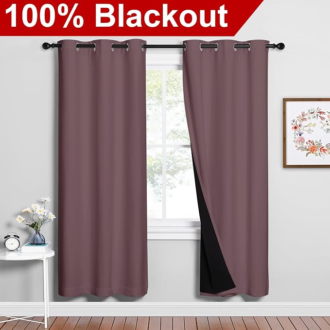 NICETOWN Full Shade Curtain Panels, Dry Rose, Pair of Thermal Insulated & - Image 2