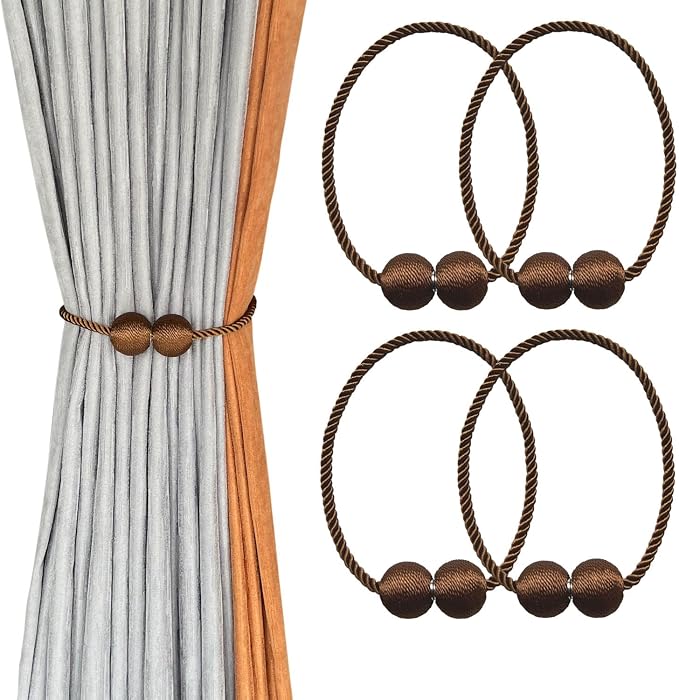 Melaluxe 4 Pack Magnetic Curtain Tiebacks, Decorative Curtain Holdbacks by Melaluxe