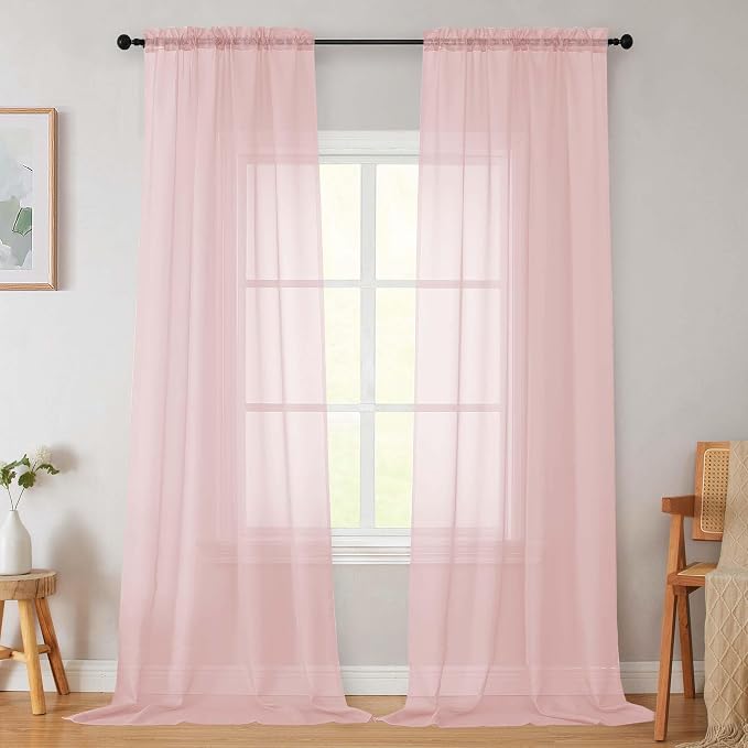 Blush Sheer Curtains for Bedroom Living Room 96 Inches Long 2 Panels, Modern by WelvetBLK
