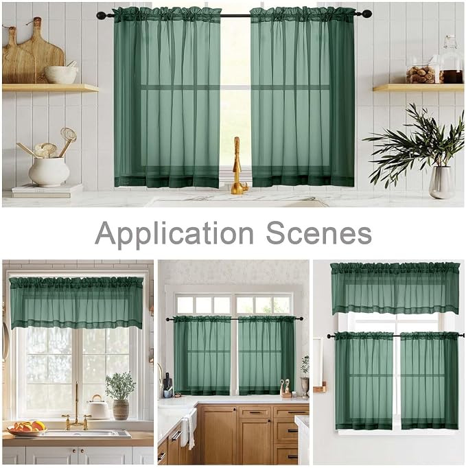 Hunter Green Kitchen Curtains 30 Inch Length Tier 2 PCS, Solid Soft Half - Image 6
