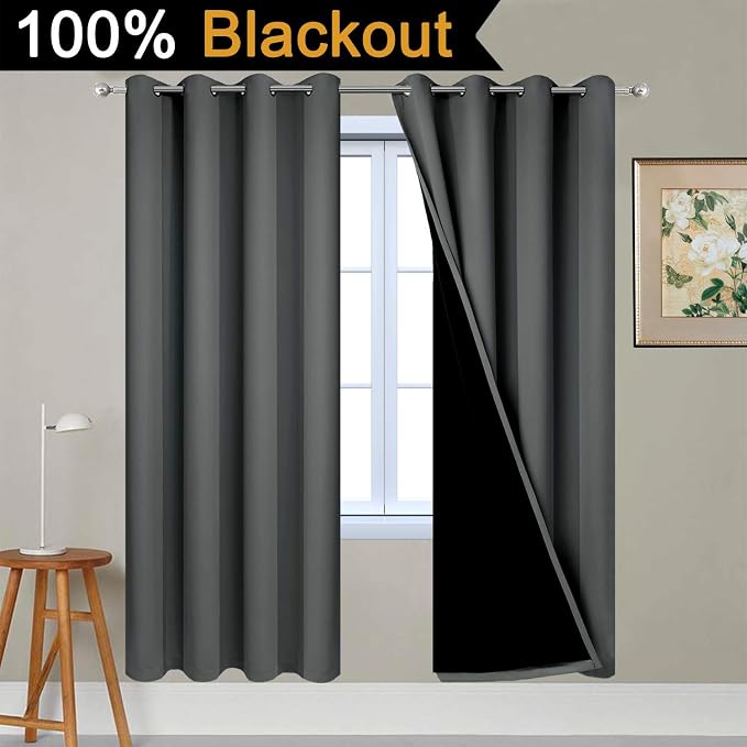 Yakamok 100% Blackout Curtains 72 Inches Long, 2 Thick Layers Thermal Insulated - Image 2