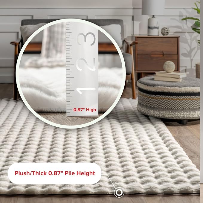 Nuloom Jeni Off-White, Solid Faux Rabbit, Fluffy and Cozy, High Traffic - Image 2