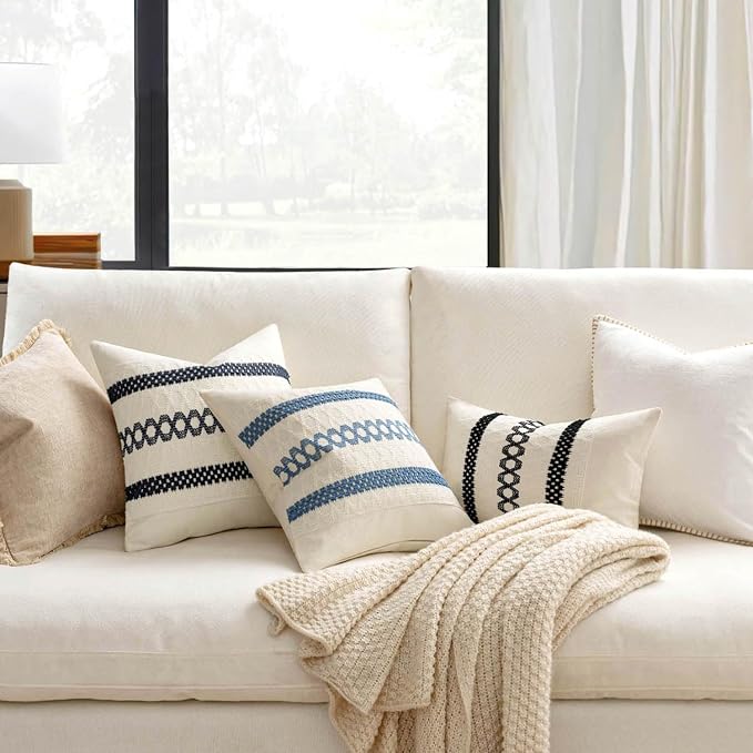 MIULEE Set of 2 Navy Blue Boho Decorative Pillow Covers 18x18 Inch Farmhouse - Image 2