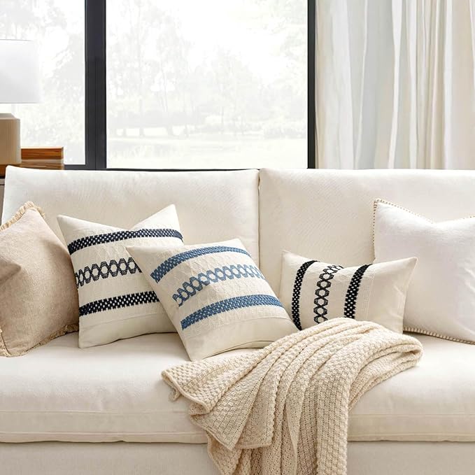 MIULEE Set of 2 Navy Blue Boho Decorative Lumbar Pillow Covers 12x20 Inch | - Image 2