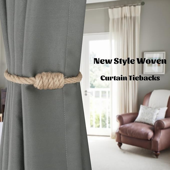 BEL AVENIR Magnetic Jute Curtain Tiebacks, Decorative Drapery Holdbacks - Image 6