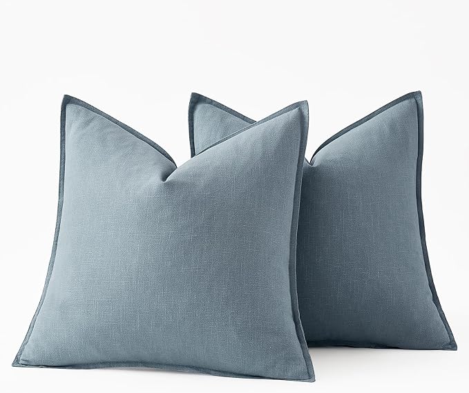 MIULEE Decorative Linen Euro Sham Pillow Covers 28x28 Inch Blue Grey Boho - Image 6