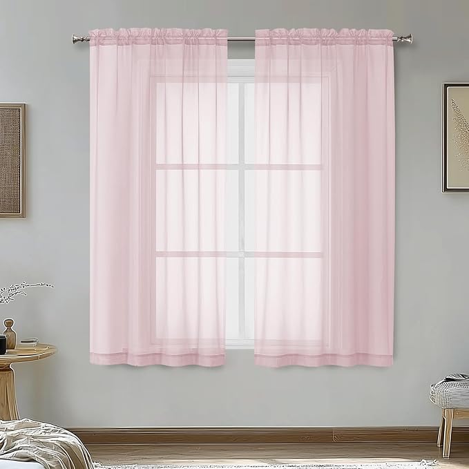 OVZME Blush Pink Sheer Curtains 45 Inches Long 2 Panels by OVZME