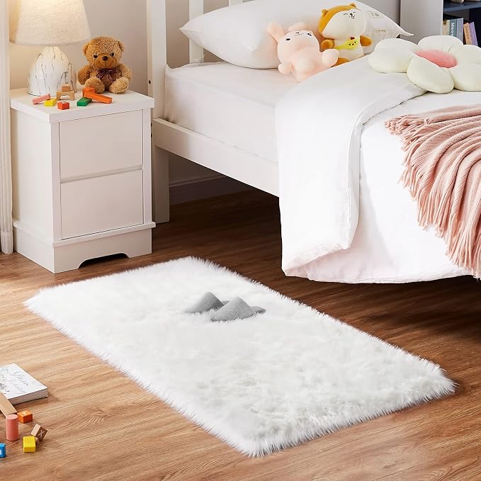 Ciicool White Fur Fluffy Rug, 2x4 ft Small Faux Fur Rug - Image 4