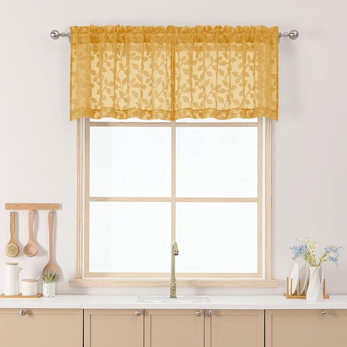 Chyhomenyc Gold Sheer Valances for Windows 18 Inch Length 2 Pcs, Light by Chyhomenyc