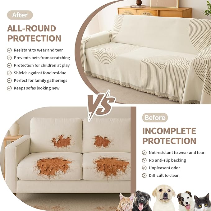 Boho Sofa Covers for 2 Cushion Couch, Chenille Sofa Slipcover for Pets Washable - Image 2