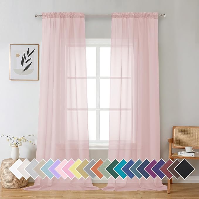 Aiyufeng Blush Pink Sheer Curtains 96 Inches Long 2 Panels Set, Light Filtering by Aiyufeng