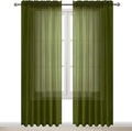 DWCN Olive Green Sheer Curtains Semi Transparent Voile Rod Pocket Curtains by DWCN