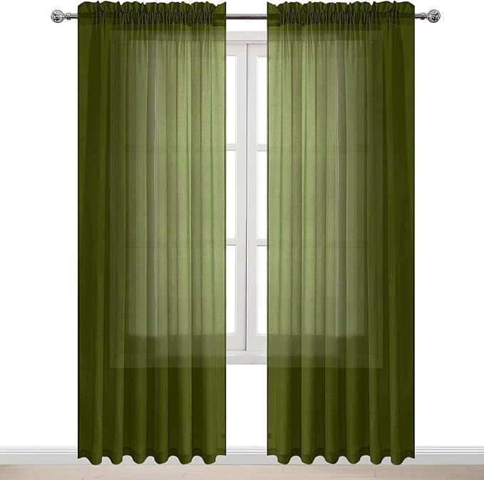 DWCN Olive Green Sheer Curtains Semi Transparent Voile Rod Pocket Curtains by DWCN