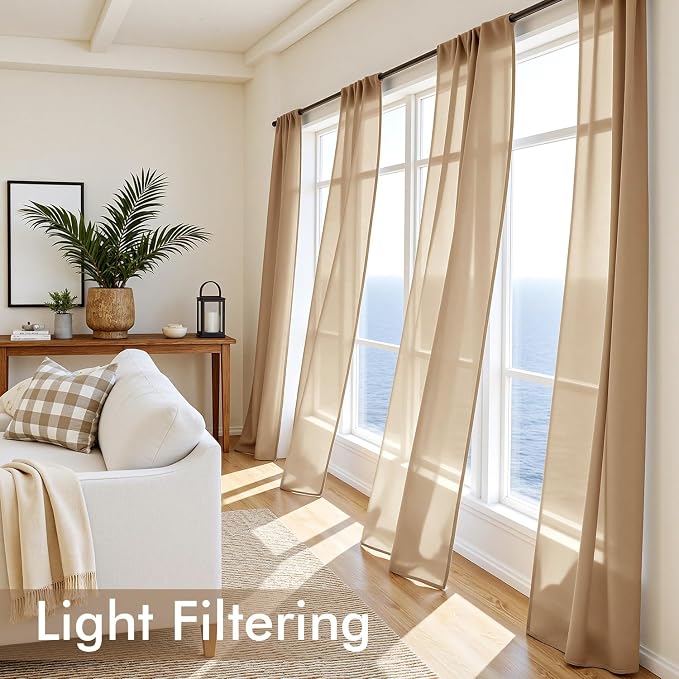 MIULEE Brown Sheer Curtains 102 Inches Long, 4 Panels Set, Light Filtering Rod - Image 4