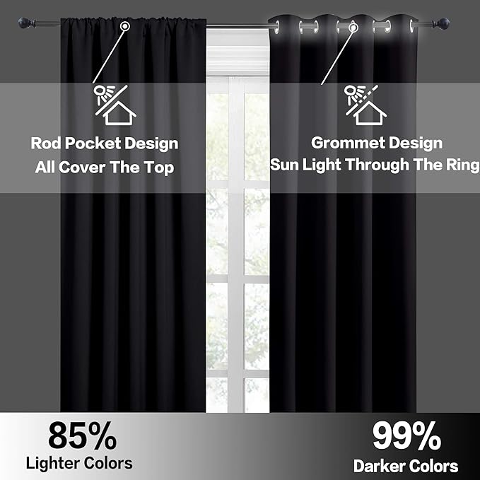 RYB HOME Bedroom Blackout Curtains 45 inches Length - Image 5