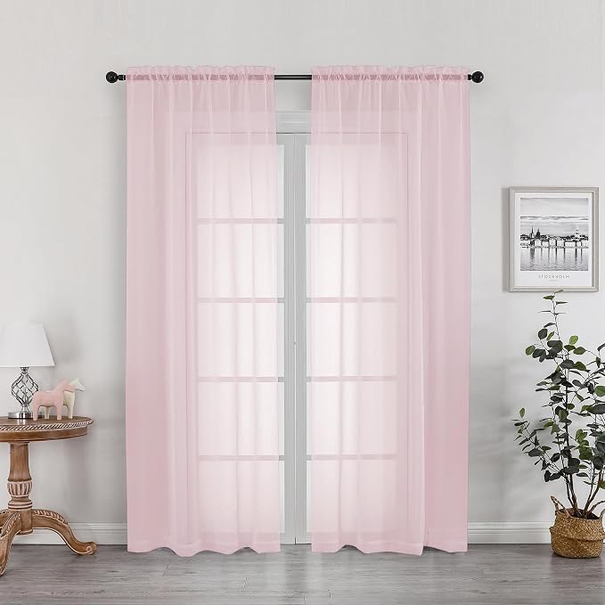 OWEINE Sheer Curtains 78 Inches Long 2 Panels Set, Rod Pocket Fimly Voile Solid by OWENIE
