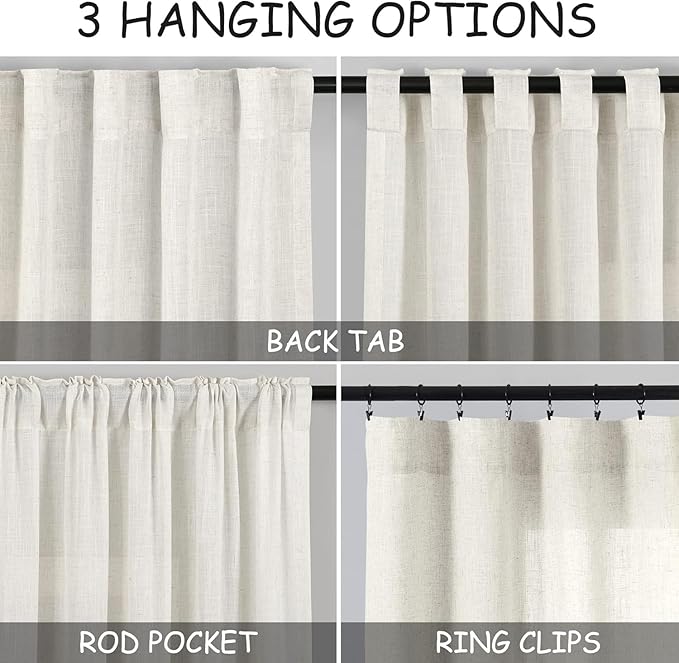 Nanspring 45 Inch Short Window Linen Curtains, Kitchen Window Curtains Over - Image 2