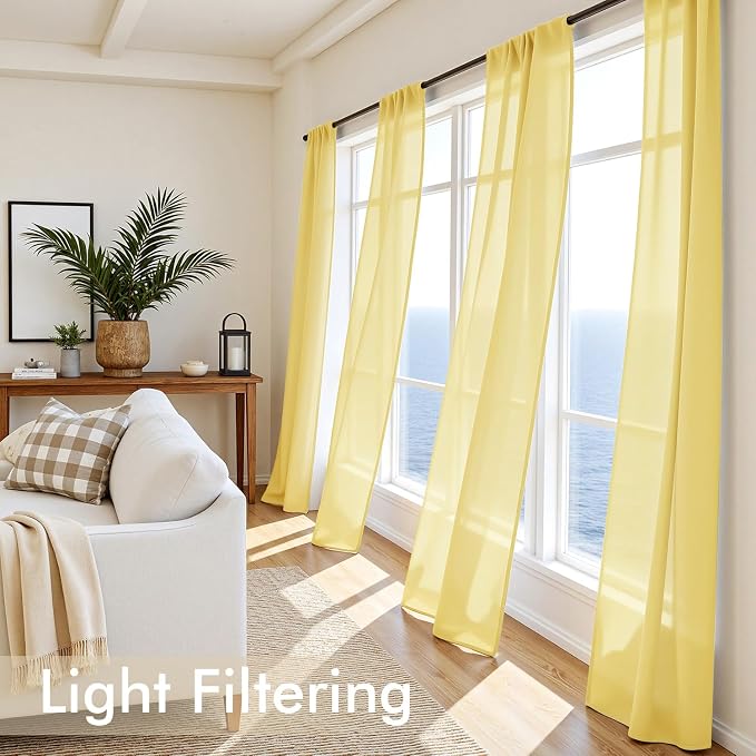 MIULEE Yellow Sheer Curtains 108 Inches Long 4 Panels 42 x 108 Inches | Light - Image 4