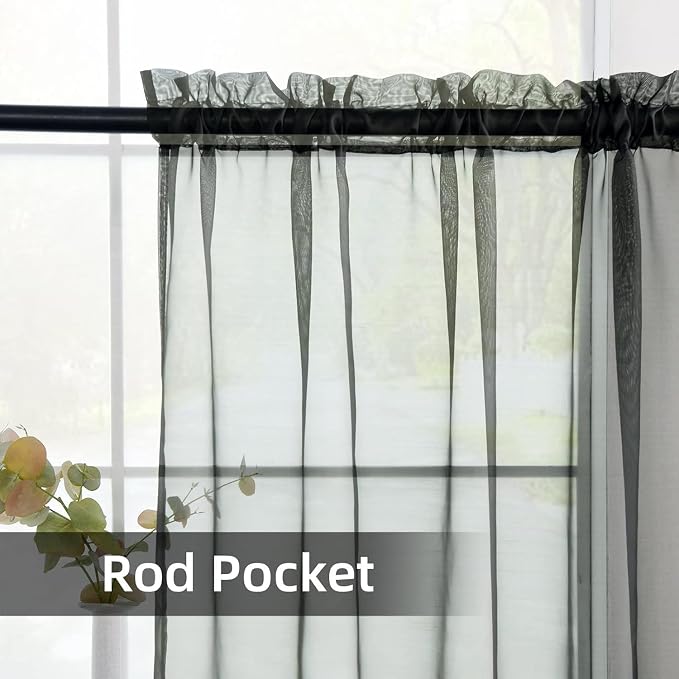 youleyar Solid Sheer Rod Pocket Curtain Voile Draperies 2 Panels White Beige - Image 3