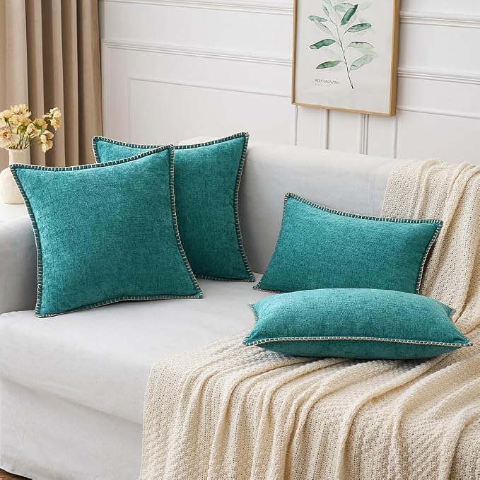 MIULEE Pack of 2 Couch Throw Pillow Covers 18x18 Inch Teal Farmhouse Decorative - Image 5