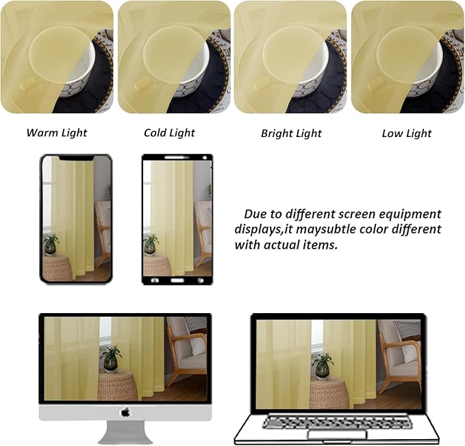Chyhomenyc Mustard Yellow Short Sheer Curtains 36 inch Length, Light Filtering - Image 7