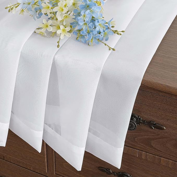 White Small Sheer Curtains Tier 30 Inches Length 2 Pieces, Light Filtering Cafe - Image 6