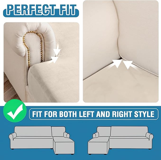 Couch Cover 3-Piece Elastic Velvet Couch Cushion Covers & Chaise Slipcovers - Image 7