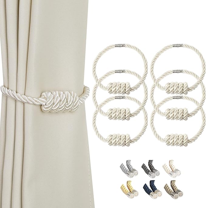 BEL AVENIR Magnetic Curtain Tiebacks, Decorative Drapery Holdbacks Modern Woven by BELAVENIR
