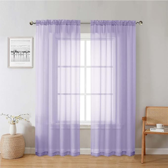 Lecloud Lavender Sheer Curtains 78 Inches Long 2 Panels Set, Light Filtering by Lecloud
