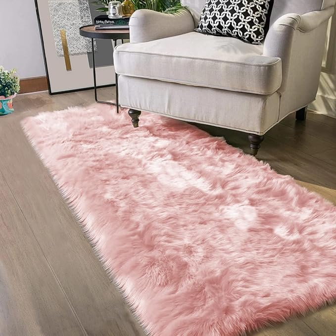 Latepis Pink Rugs for Bedroom Girls Washable Runner 2x6 Faux Fur Rug Soft Furry - Image 7