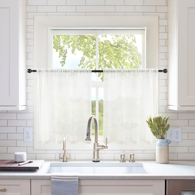 MIULEE 2 Panels Kitchen Tiers Half Window Sheer Curtains Rod Pocket Voile Drapes by MIULEE