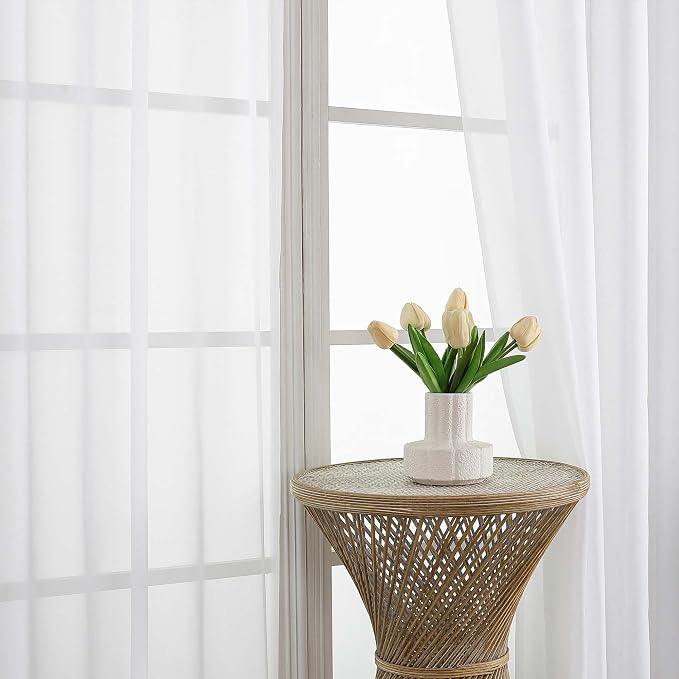 OVZME White Sheer Curtains 63 Inches Long 2 Panels Set, Light Filtering Sheer - Image 3