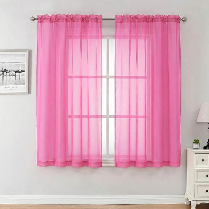 Aiyufeng Hot Pink Sheer Curtains 63 Inch Length 2 Panels Set by Aiyufeng
